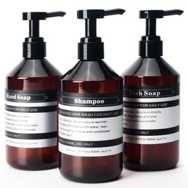 Sookdeo Dispenser Bottle for Bathroom Kitchen Refillable for Shampoo Conditioner Hand Dish Soap Lotion Oil Shower Soap Bottles with Pump, 17oz, 500ml, 3 Pack