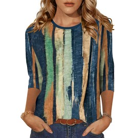 Zeagoo 3/4 Sleeve Blouse Crew Neck Casual Tops Spring Floral Tee Shirts Soft Tunic 3/4 Sleeve M