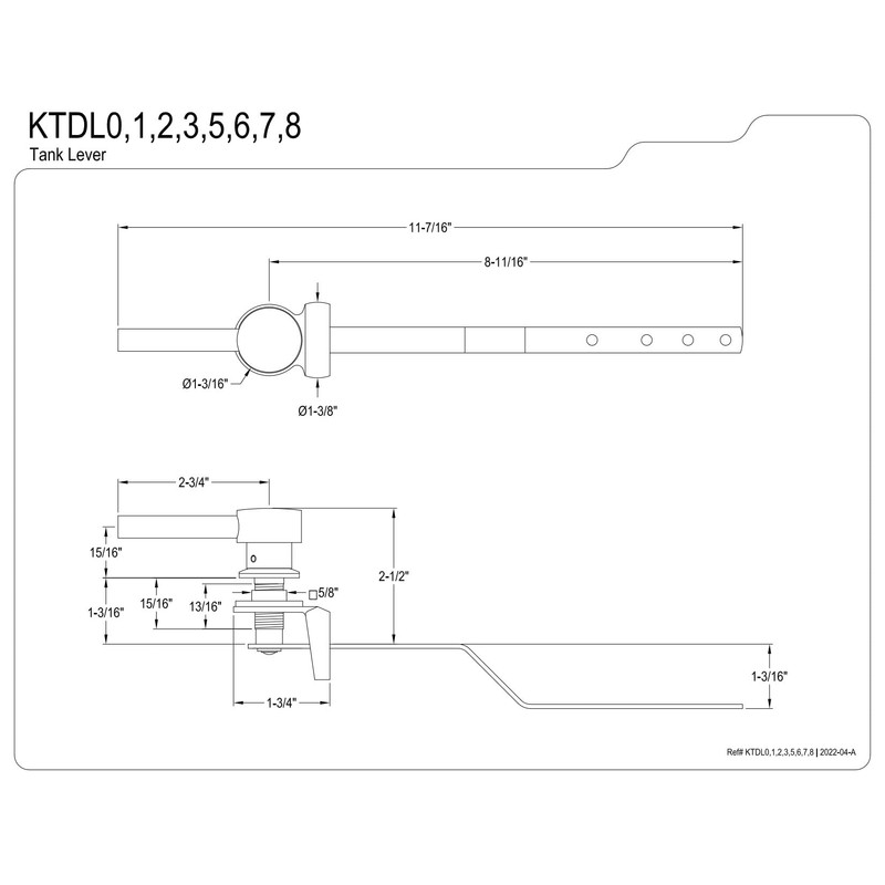 Kingston Brass KTDL6 Concord Front Mount Toilet Tank Lever, Polished