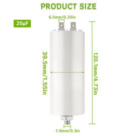 BOJACK CBB60 Motor Capacitor 25uF 450V Starting Capacitor 40 x 95 mm Capacitor 25 µF 450 Volt M8 Plug, Suitable for Electric Motors and Swimming Pool Pumps, 50/60Hz