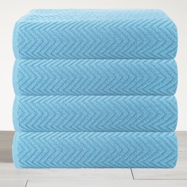 CASA COPENHAGEN Wave Textured 4 Pieces Towel Set- Dusty Blue, 550 GSM 4 Bath Towel Rough & Tough Use Cotton Towels Gift Set for Bathroom