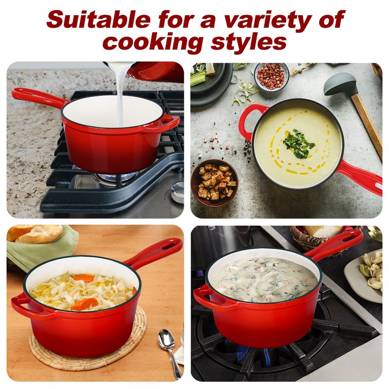 HaSteeL 1 QT Cast Iron Saucepan, Mini Enamel dutch oven