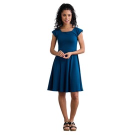 Fair Indigo Women's Organic Pima Cotton Ballet Neck Dress (S, Peacock)