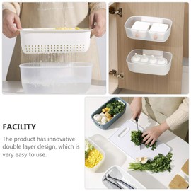 UPKOCH Rinsing Bowl 2-in-1 Multi-Function Kitchen Colander Filter Bowl Set Double-Layer Plastic Food Strainer Fruit Vegetable Washing Bowl for Kitchen Sink Storage (White)