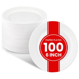 XpressPak Small Paper Plates - [100-Pack] - (6-Inch Round) - White 6 Inch Paper Plates, Lightweight Uncoated Disposable Plates - For Crafts, Events, Projects, Dry Foods & General Use