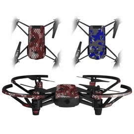 Skin Decal Wrap 2 Pack for DJI Ryze Tello Drone HEX Mesh Camo 01 Red Drone NOT Included