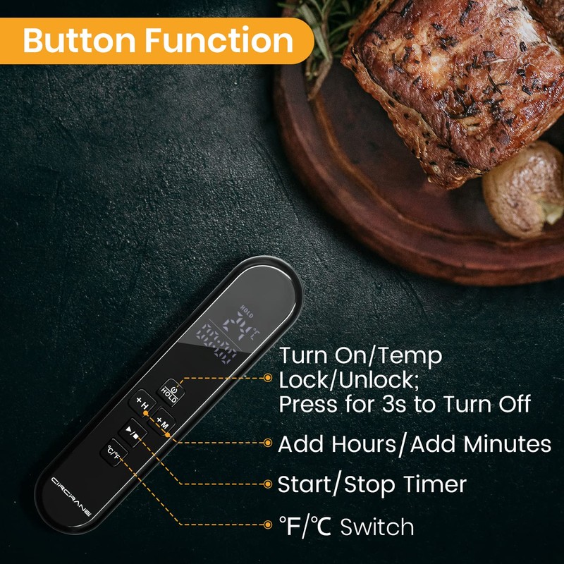 Circrane Digital Instant Read Thermometer, LED Hight Bright Screen with