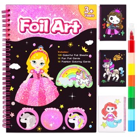 LICSOR Foil Art & Crafts Activity for Kids, Fun Craft for Girls Ages 4-6-8-12, Unicorn Princess 2-in-1 DIY Creative Travel Toys Art Supplies, Birthday Gift Party Favor for Kid 4 5 7 9 10 11 Year Old