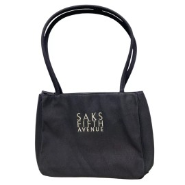 Saks Fifth Avenue Black Shoulder Tote Bag With White Logo Zipper Center Pouch