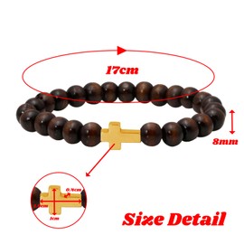 Manfnee 3-4pcs Cross Bracelet 8 mm Wooden Beads Men Women Fantasy Bracelet Elastic Crucifix, Stone, wood, No gemstone