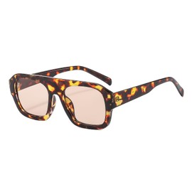 LJCZKA Square Sunglasses Retro 90s for Women Men Fashion Oversized Flat Top Square Glasses with UV400 Protection, Leopard Light Brown