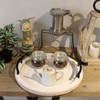 SwallowLiving White Wooden Beaded Serving Tray with Handle Decorative Rustic