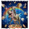 EUBTPA Funny Animal Shower Curtain Fun Cat Riding Dinosaur Fantasy
