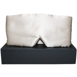 RunGrape 100% Mulberry Silk Eye Mask Blackout Sleeping Eye Cover for Night Sleep and Travel Nap,Soft Adjustable Eyeshade, Comfortable Blindfold for Women Men,Large Size, Black (Champagne White)