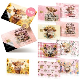 KACIOLA STUDIO 9PCS Credit Card Skin Stickers, Highland Cow Debit Card Skin Cover Waterproof Removable Decal Cover Set for Transportation Debit Gifts Women (Highland Cow)