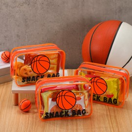 Yeyeplum 12 Pcs Basketball Snack Bags for Team Gifts Goodie Snack Treat Candy Pouch Bags Clear PVC Waterproof with Zipper Party Favors for Team Ground Birthday Gifts Sport Supplies