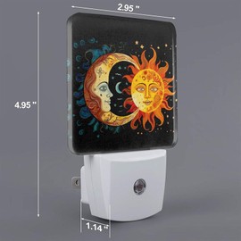 Dewoofly Golden Sun Night Light Set of 2, Moon and Stars Auto Sensor LED Dusk-to-Dawn Nightlights, Plug-in Sensor Lamp for Bedroom Bathroom Kitchen Hallway Stairs Decorative