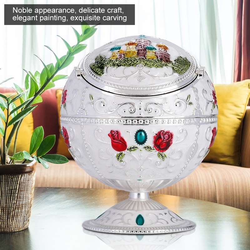 Portable Mini Ashtray Metal Round Ball Stamped Pattern Gift Decoration