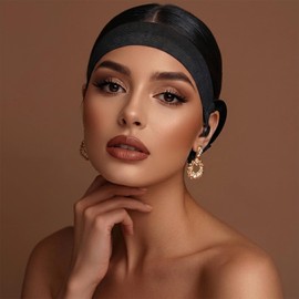 Gx Beauty 2 Pcs No Slip Wig Bands for Lace Front Wigs, Painless Ear-Free Wig Grip Band with C-Shaped Curve, Adjustable Hook and Loop Elastic Black Headband for Women (Regular Size)