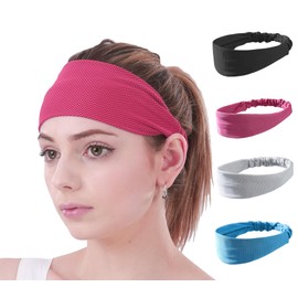 SUJAYU Women's 4 Pack Vibrant Headbands, Grey + Blue + Rose Red + Black, 3.2 inches (Wide) x 9.5 inches (Length), Non Slip, Moisture Wicking, Perfect for Running, Yoga, Workout