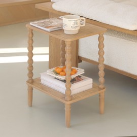 Fultyle Small End Table, Couch Side Table with 2-Tire Storage Shelf, Wood Coffee Table for Bedroom, Living Room, Small Spaces(Rustic Walnut)