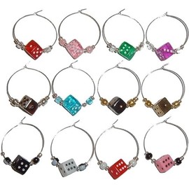 Dice Wine Charms with Pouch - 1 Dozen