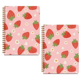 MQBMQB 2Pcs Strawberry Pink Spiral Notebooks for Women, Notebook College Ruled, Pink Notebook Travel Journal for Writing, Cute Diary Strawberry Gifts for Women, A5(8.3x5.8inch)