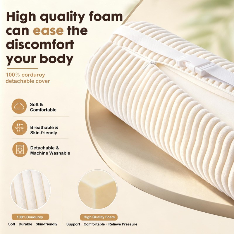 Corduroy Lumbar Roll Support Pillow for Office Chair, Car, Gaming