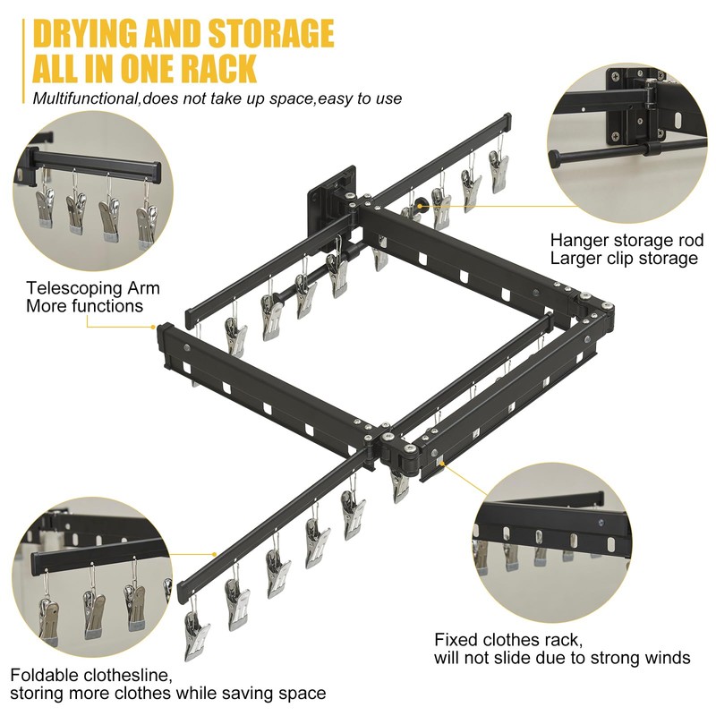 BESy Foldable Clothes Drying Rack Retractable for Hanging Clothes Collapsible