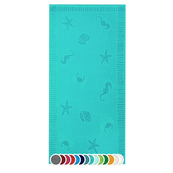 ZOLLNER Beach Towel, Large, 100 x 200 cm, Cotton, Turquoise