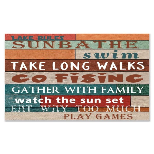 Retro Wood Grain Background Lake Rules Wood Plaque, go Fishing