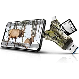 HuntEmUp Trail Camera Viewer SD Card Reader,4 in 1 SD and Micro SD Memory Card Reader Compatible with Phone/Laptop,Trail Camera SD Card Viewer to View Focus Hunting Game Camera Photos Videos Phone