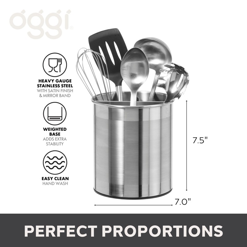 Oggi Jumbo Stainless Steel Rotating Utensil Holder with Removable Divider