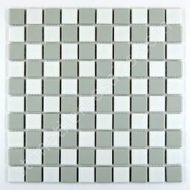 Square Checkered Tile Grey & White Porcelain Mosaic Shiny Look 1-1/8" X 1-1/8"