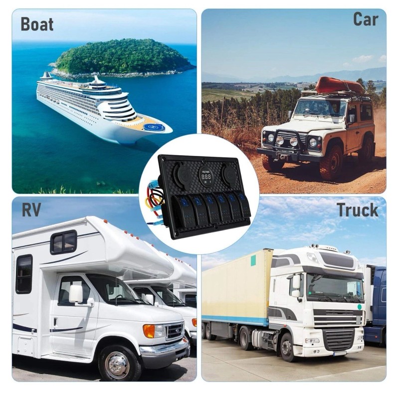 Universal 6 Gang Marine Boat Rocker Switch Panel Waterproof +