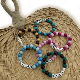 LALALO Baby Bracelet with Name with Engraving for Christening, Photo Shooting, Birth Bracelet, Name Bracelet, Christening Bracelet, Children's Bracelet, Wood Plastic, No Gemstone