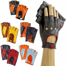ACABA Bikolore Driving Gloves, HB MITAINE BICOLORE Lamb Leather, Made in Italy, Half Finger Gloves, Unisex, Motorcycle, Touring, Yellow x Cognac