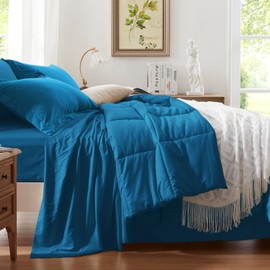 Anluoer Full Comforter Set 7 Piece, Teal Bed in a Bag with Sheets, Comforters Full Size Bedding Sets with 1 Comforter, 2 Pillow Shams, 2 Pillowcases, 1 Flat Sheet,1 Fitted Sheet
