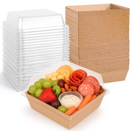 VGOODALL 48PCS Charcuterie Boxes with Clear Lids, 5.3" x 4.9" x 2.6" Dessert To Go Cookie Bakery Box Slice of Cake Containers for Slice Cake Pastry Sandwich Dessert (Brown)