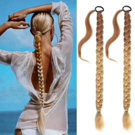 2 Packs Long Braid Ponytail Extension for Black Women with Hair Tie Straight Wrap Around Braid Hair Extensions Can be Restyle Soft Synthetic Hair Piece (T30/27, 30 Inch (pack of 2))