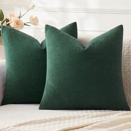 MIULEE Dark Green Couch Pillow Covers 20x20 Inch, Set of 2 Soft Chenille Decorative Square Throw Pillow Covers Farmhouse for Sofa Living Room Bed