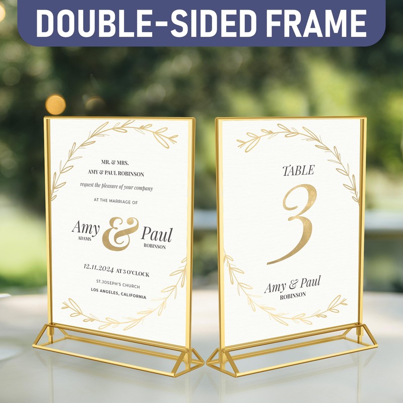 Gold Picture Frames Double-Sided, 6-Pack 5x7 Acrylic Table Number Holders,