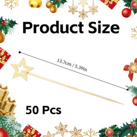50PCS Christmas Cocktail Sticks,Gold Star Bamboo Fruit Skewers Sticks,Christmas Fancy Wooden Toothpicks Cocktail Accessories,Star Food Picks Decorative for Party Desserts Fruits Sandwich Drinks