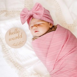 DRESHOW Newborn Baby Blanket Soft Swaddle Blankets for Infant Swaddling Receiving Warm Wraps with Bow Hat Headband