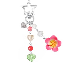 Agromusk Hibiscus Flower Keychain,Cute Y2K Hawaiian Tropical Flowers Keychains Aesthetic Star Summer Beach Decor for Women, Hot Pink, One Size