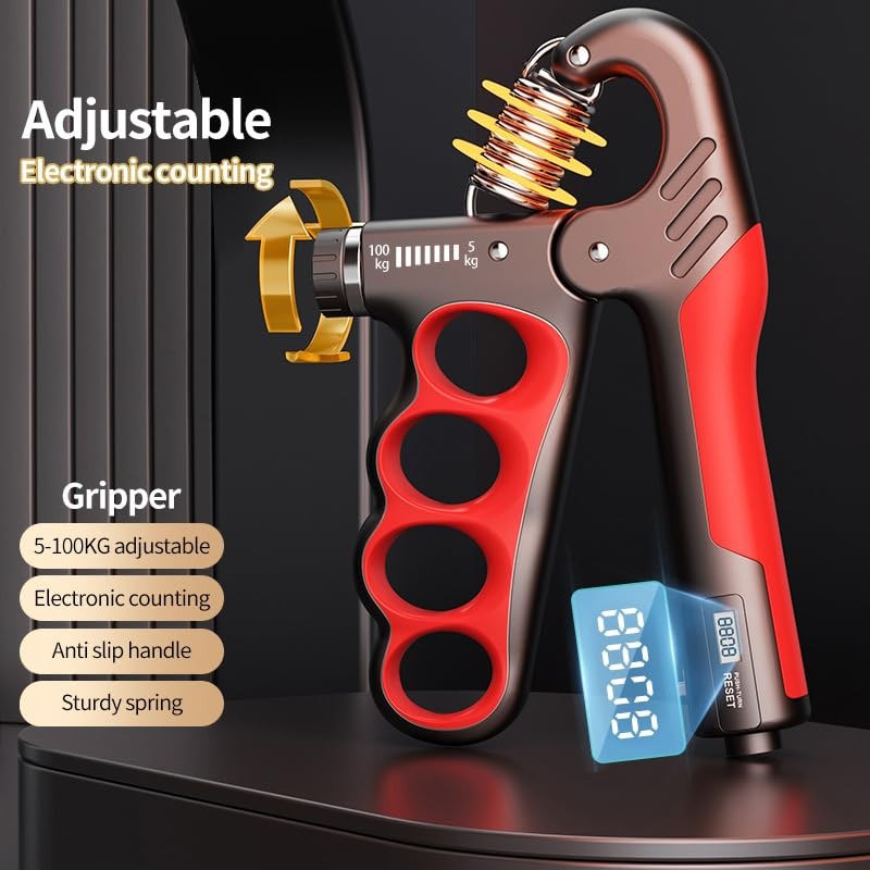 Adjustable Hand Grip Strengthener 11-220Lbs/100KG with Auto Counter - Forearm