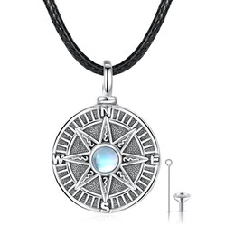 MEDWISE Viking Compass Urn Necklace for Ashes S925 Sterling Silver Oxidized Silver Keepsake Memorial Urn Pendant Compass Cremation Jewelry for Women Men Unisex