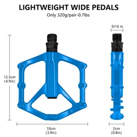RainFlowwer Mountain Bike Pedals, Road MTB Flat Pedals, Non-Slip Lightweight Aluminum Alloy Bicycle Pedals, Fits 9/16" Road Mountain BMX MTB Bike Pedal (Blue)