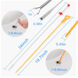 Omont 4 Pack Drain Snake Drain Clog Remover, 34 Inch Stainless Steel Claw and 3 Pack 19. 7 Inch Plastic Sink Unclogger Tool, Sink Drain Cleaner for Kitchen, Sink Bathroom, Tub Toilet Orange (3+1)