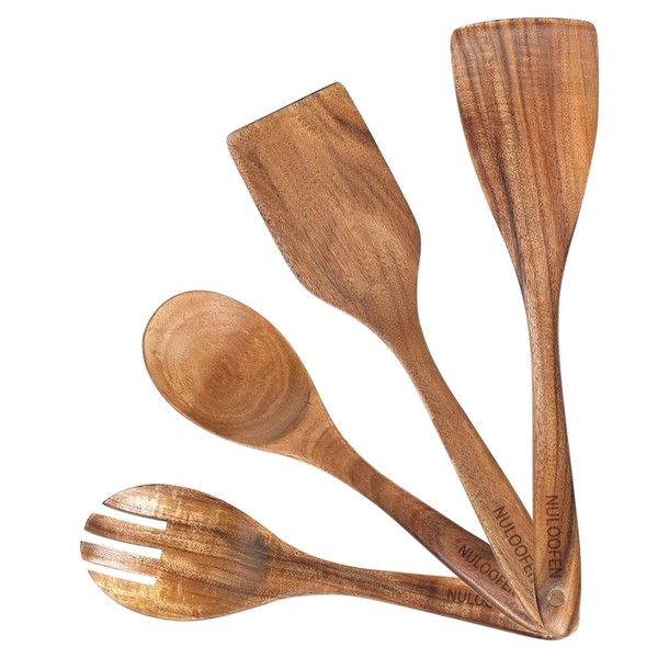 Wood Kitchen Utensils Set for Cooking, 4Pcs Nonstick Cooking Utensils